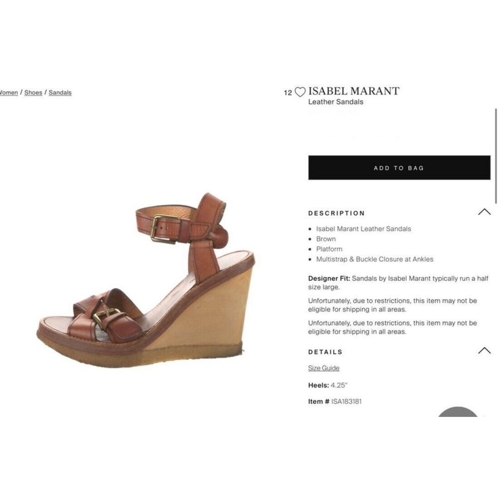 Isabel Marant 7 Hardy Brown Leather Wedge Heel Ankle Strap Buckle $695 - Picture 8 of 9